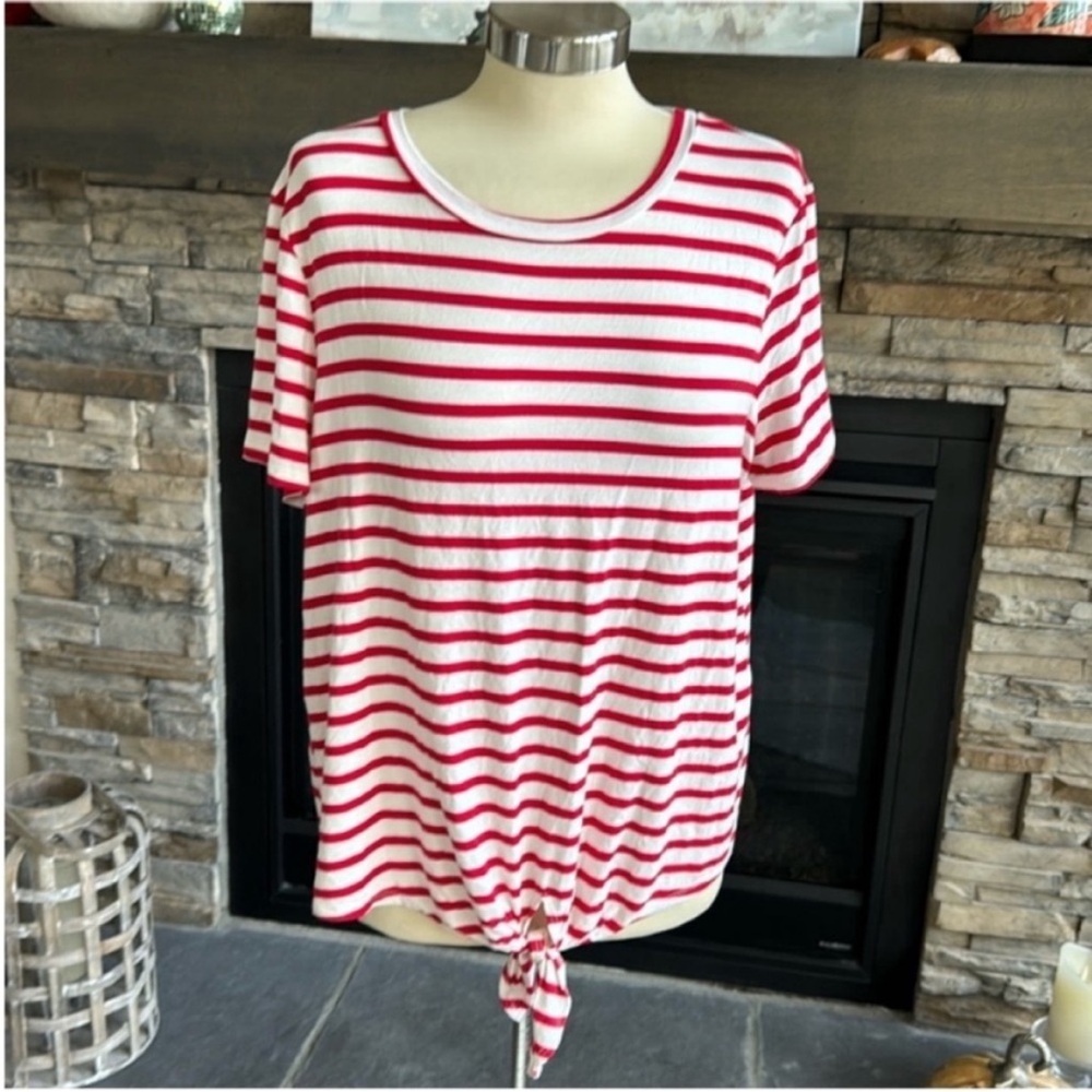 Green Envelope Striped Red and White Tee